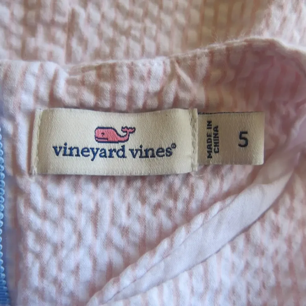 VINEYARD VINES Sleeveless Seersucker Dress Size 5 Girls Summer Stripe Pink White